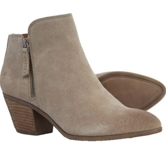 Frye Judith Double Zip Suede Ankle Booties in Ash 9M - Picture 1 of 12